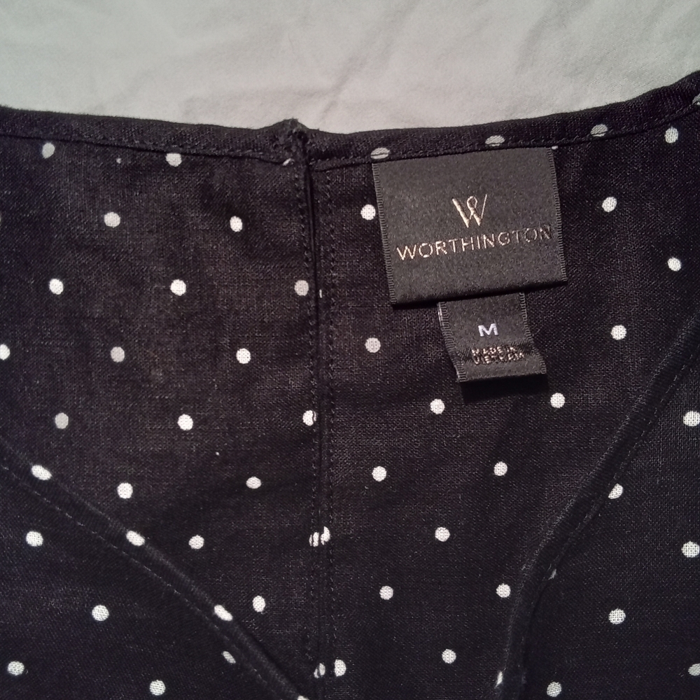 Worthington Black Polka Dot Puff-Sleeve Blouse - Picture 5 of 7